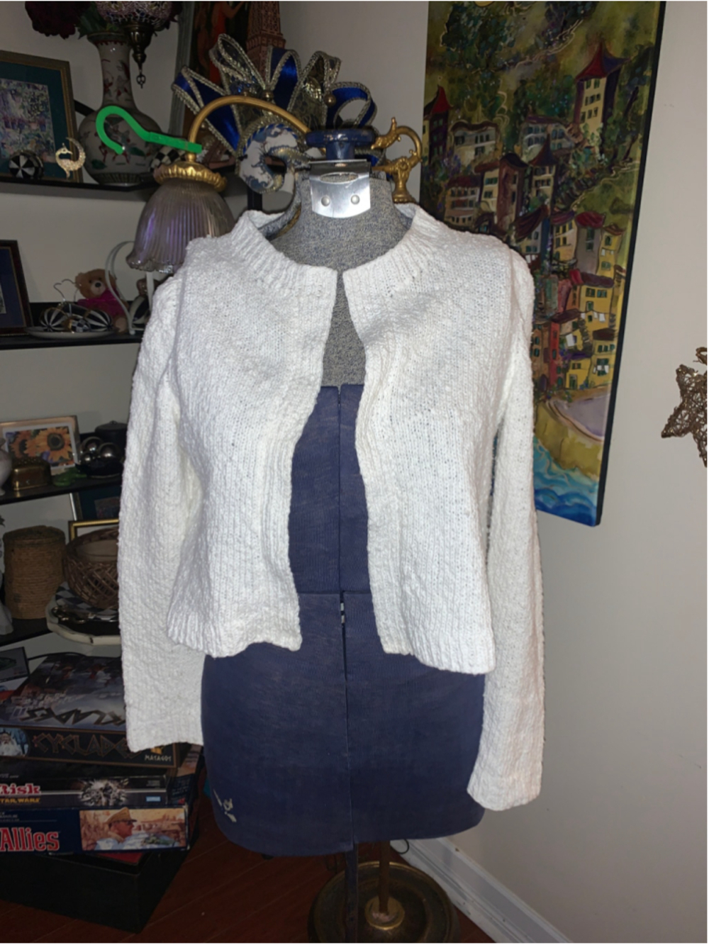 Women's Unbranded White Knit Cardigan Sweater Size M